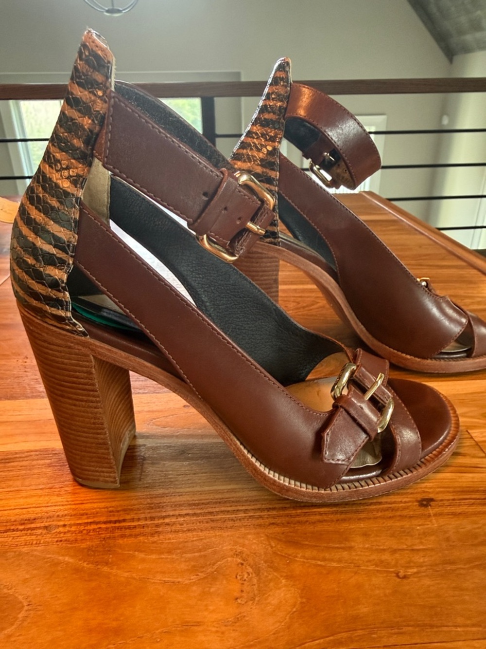 Derek Lam  Brown Leather Block Heel Sandals with Buckle Detail size 6